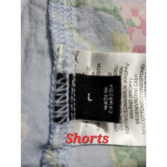 Ralph Lauren Blue Floral Pajama Set Top-M & Shorts-L Light Cotton Blend - Picture 10 of 10